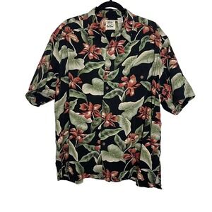 Pam Hana Black Floral Men’s Hawaiian Button Up Shirt Size 2XL